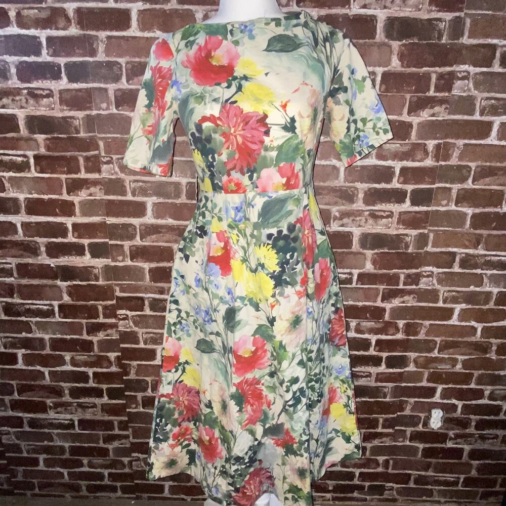Zara Short Sleeve Dress Womens Small Floral Print Maxi Cotton Flared Pockets